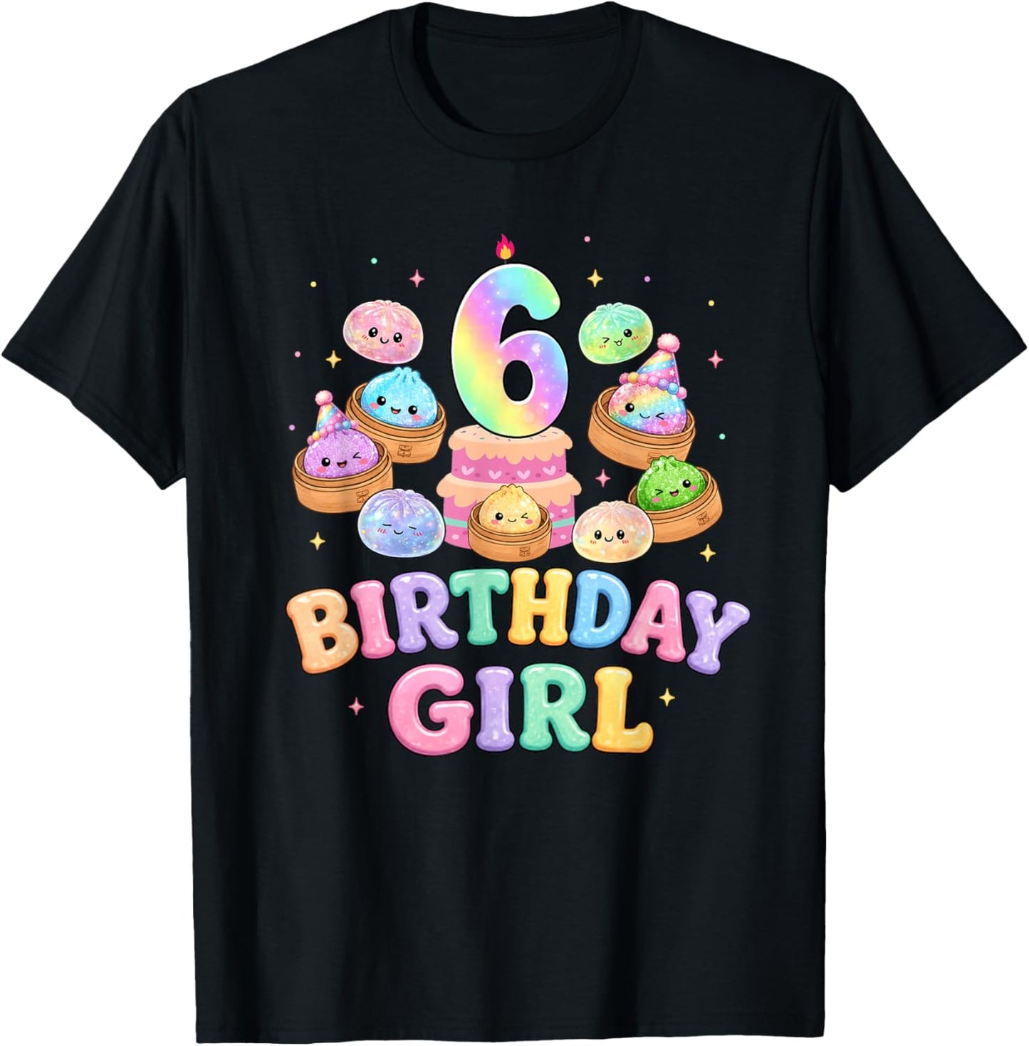 6th Birthday Girl Dumpling Shirt Cute Kawaii Dumpling Party T-Shirt - T-Shirt | Black