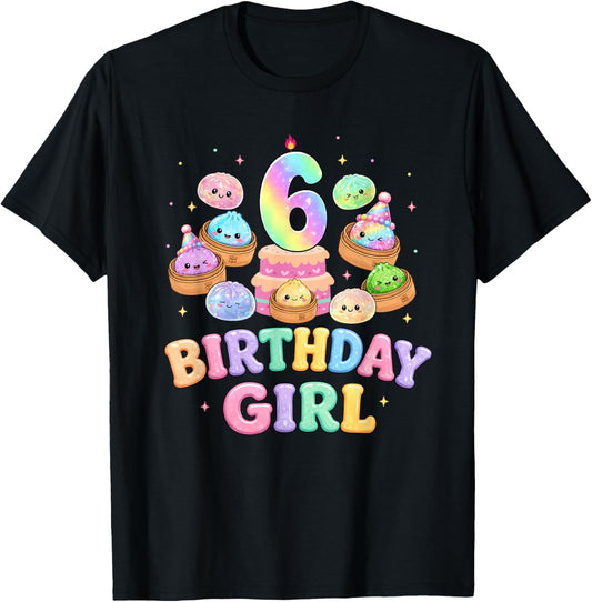 6th Birthday Girl Dumpling Shirt Cute Kawaii Dumpling Party T-Shirt - T-Shirt | Black