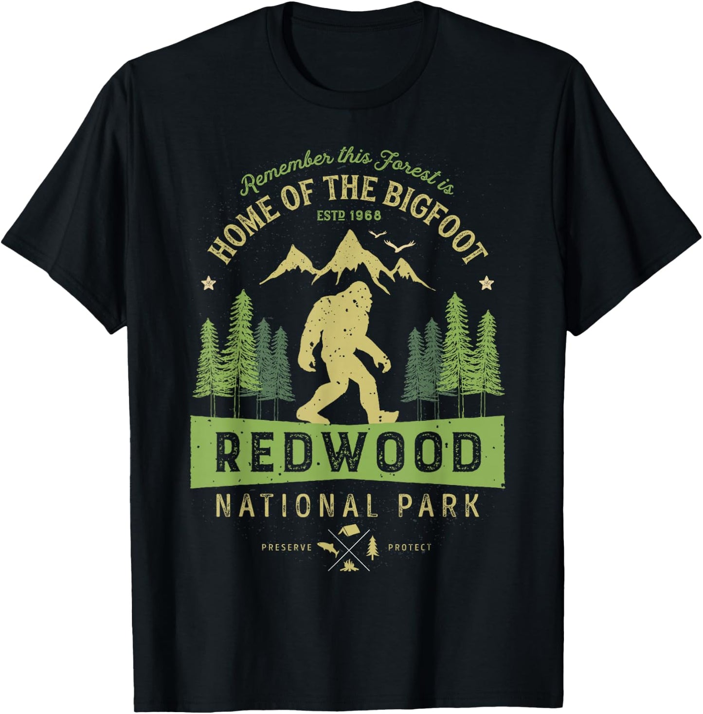 Redwood National Park T Shirt Vintage California Bigfoot T-Shirt - T-Shirt | Black