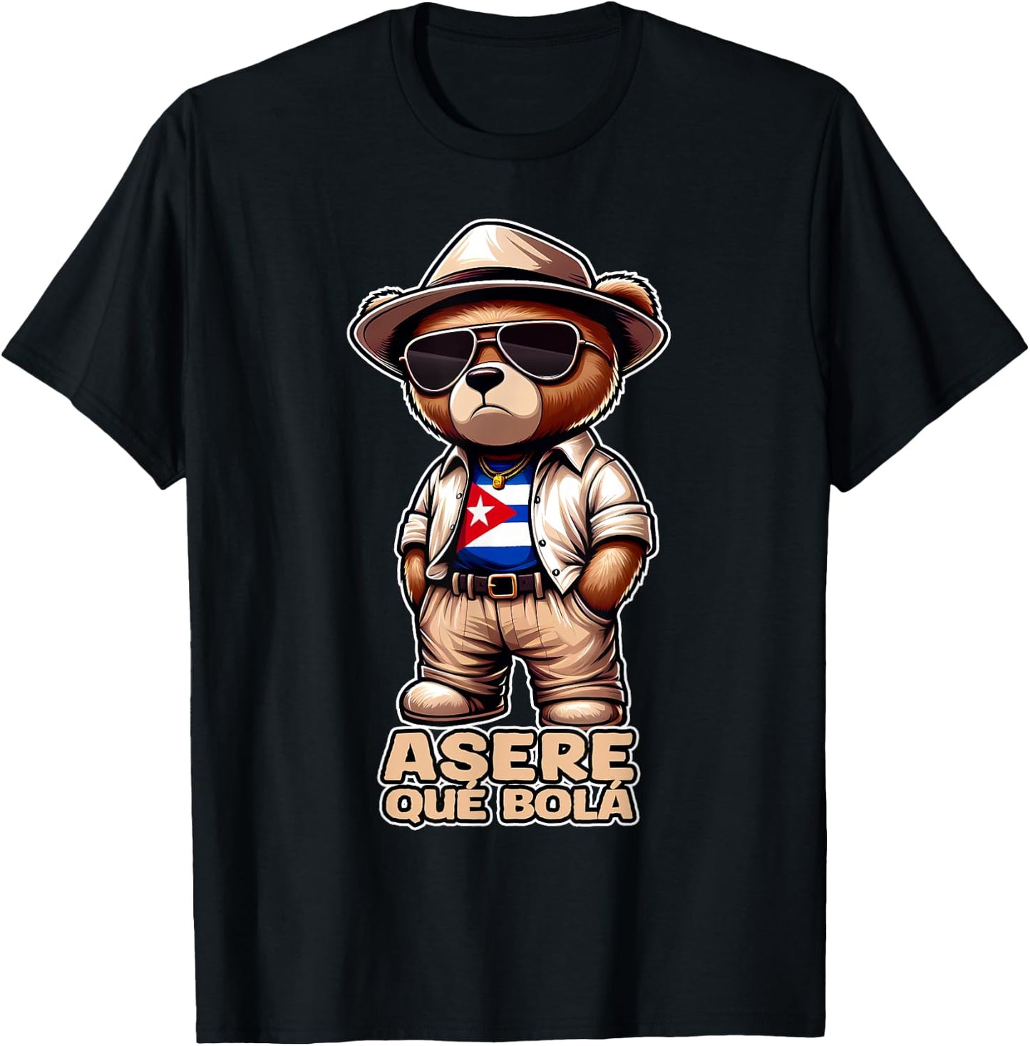 ASERE QUE BOLA Cute Proud Cuban Teddy Bear Slang Cuba Flag T-Shirt - T-Shirt | Black