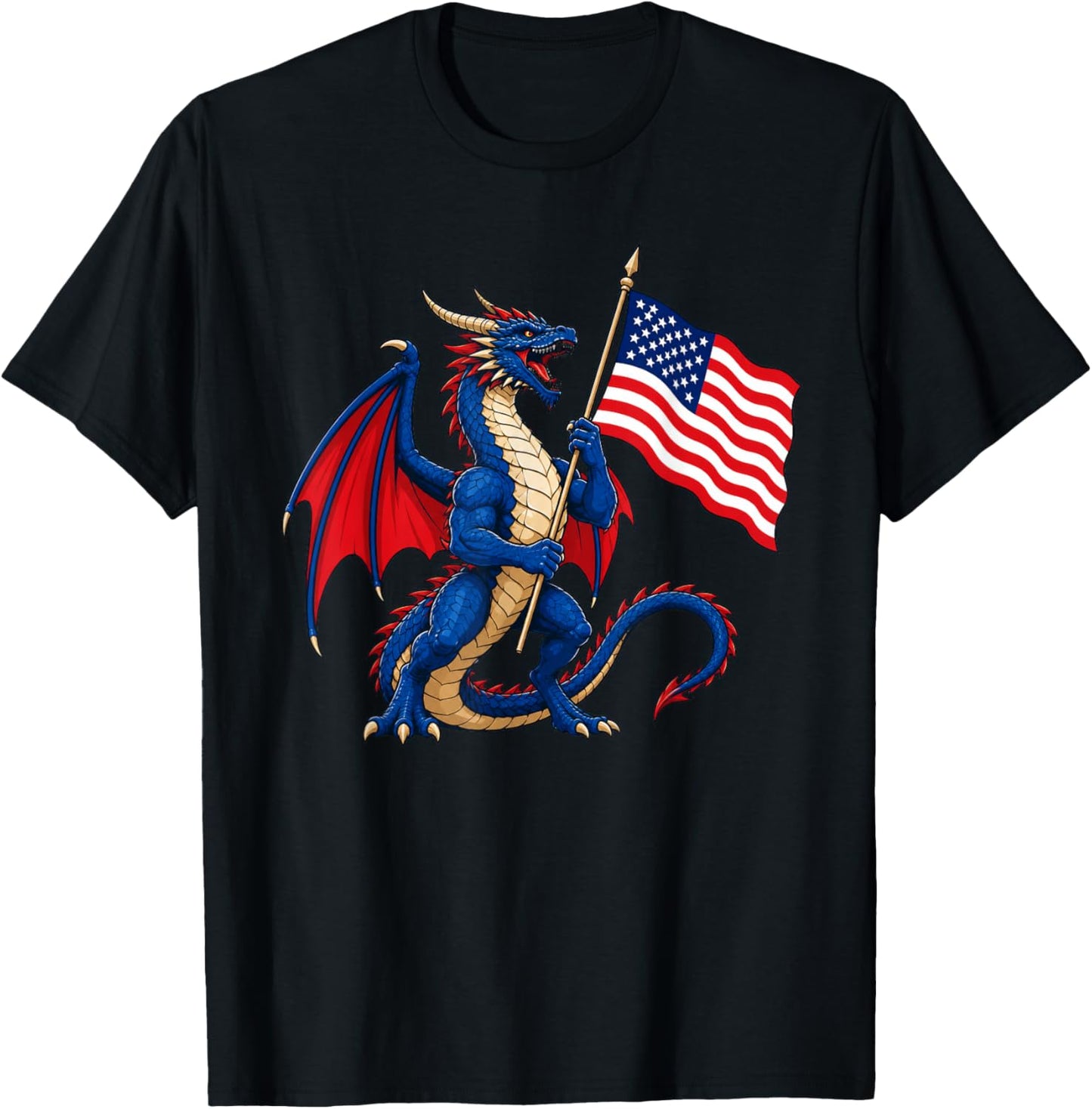 American Flag Dragon 4th of July T-Shirt - T-Shirt | Black