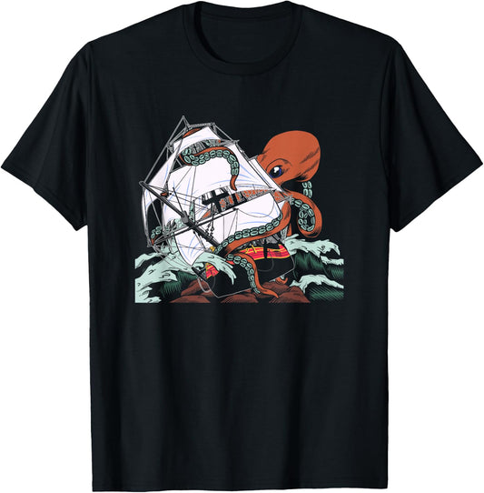 The Kraken - Sea Monster Octopus Shipwreck T-Shirt - T-Shirt | Black