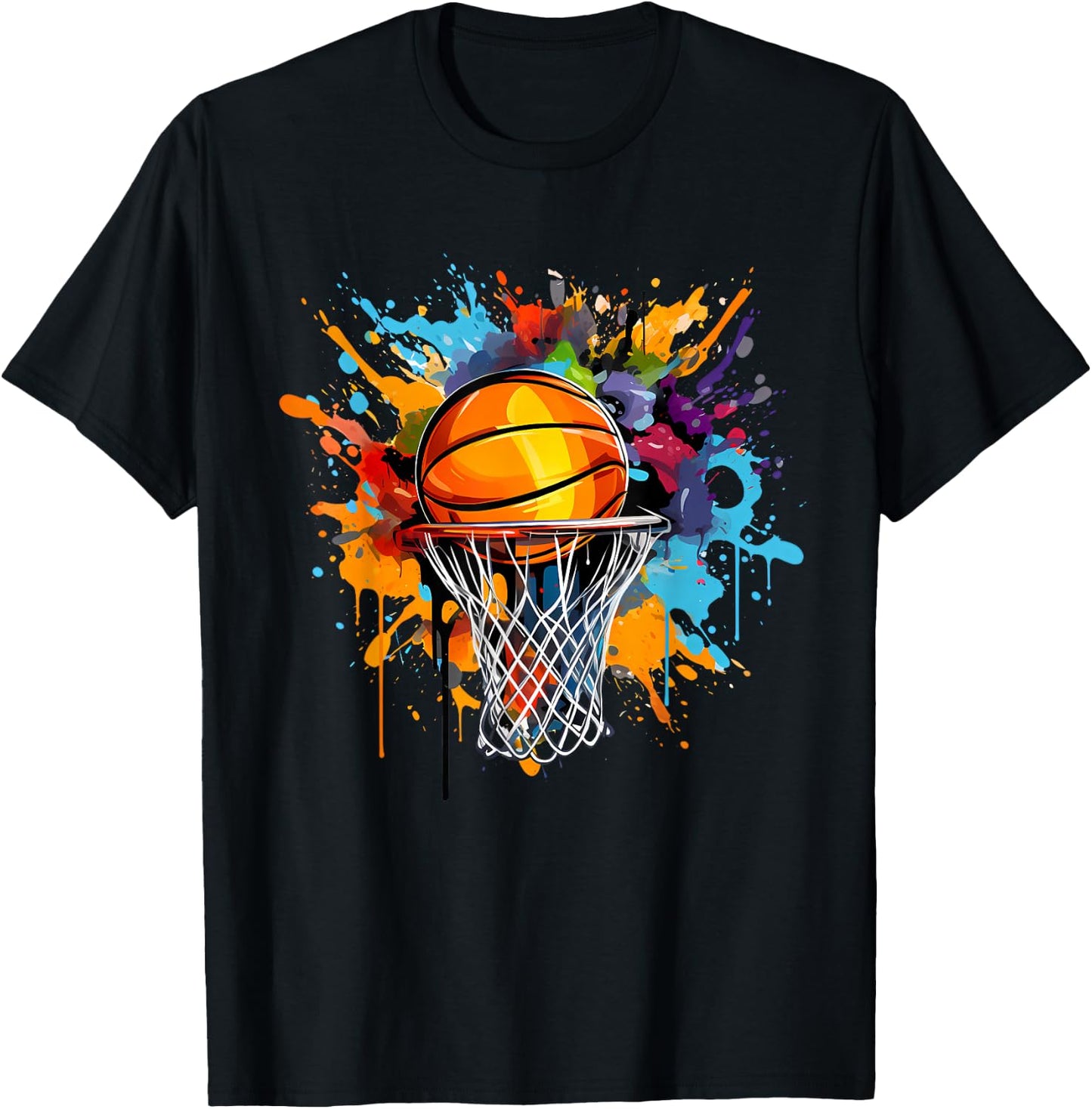 ÄBäsketballCo. Colorful Basketball Graphic , -Adults & Kids, Black, Small, Short Sleeve, , Classic Fit T-Shirt - T-Shirt | Black