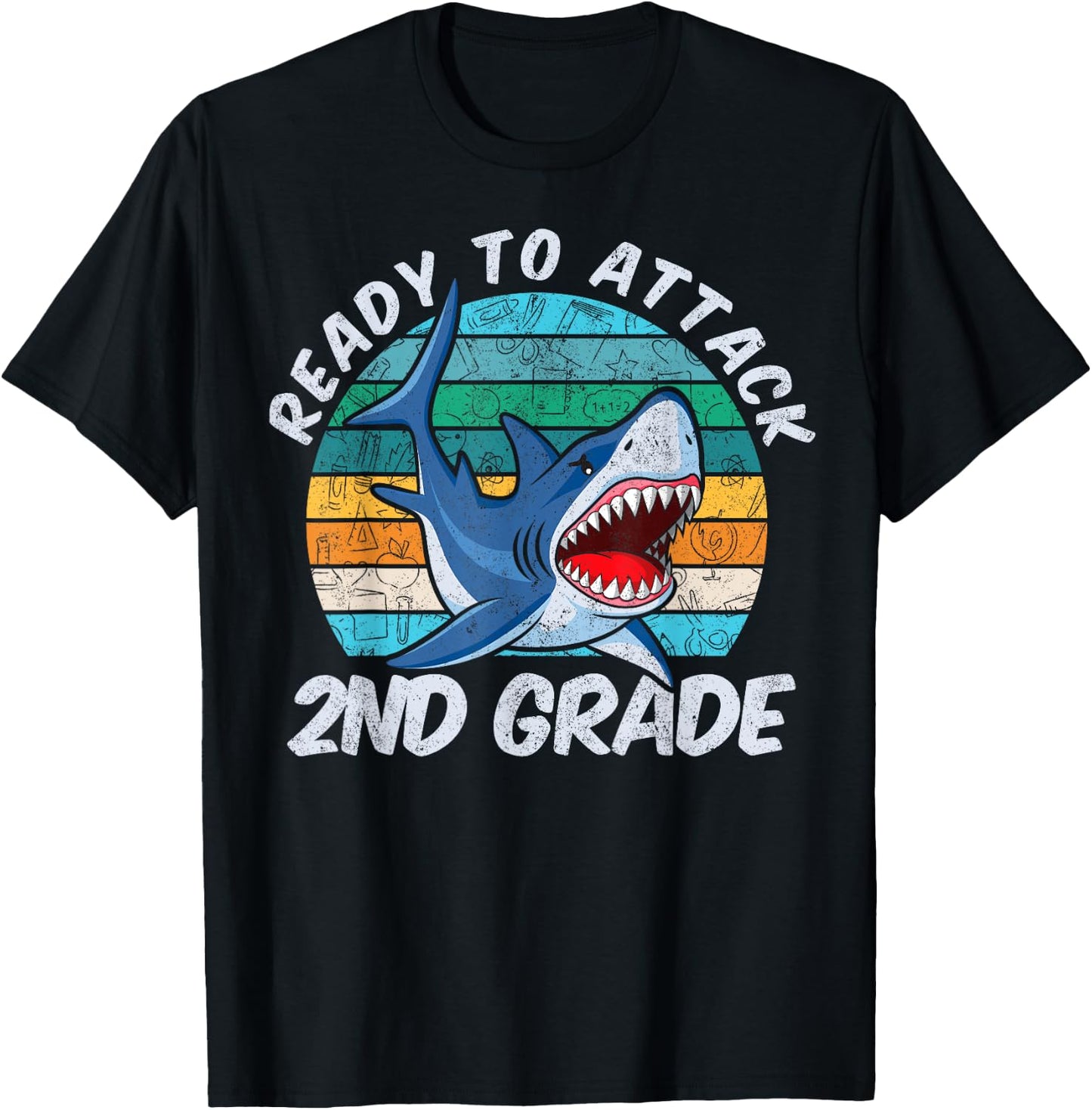 Ready To Attack 2nd Grade Shark Gift Back to School T-Shirt - T-Shirt | Black