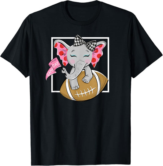 Cute Game Day Elephant Women and Girls Football T-Shirt - T-Shirt | Black