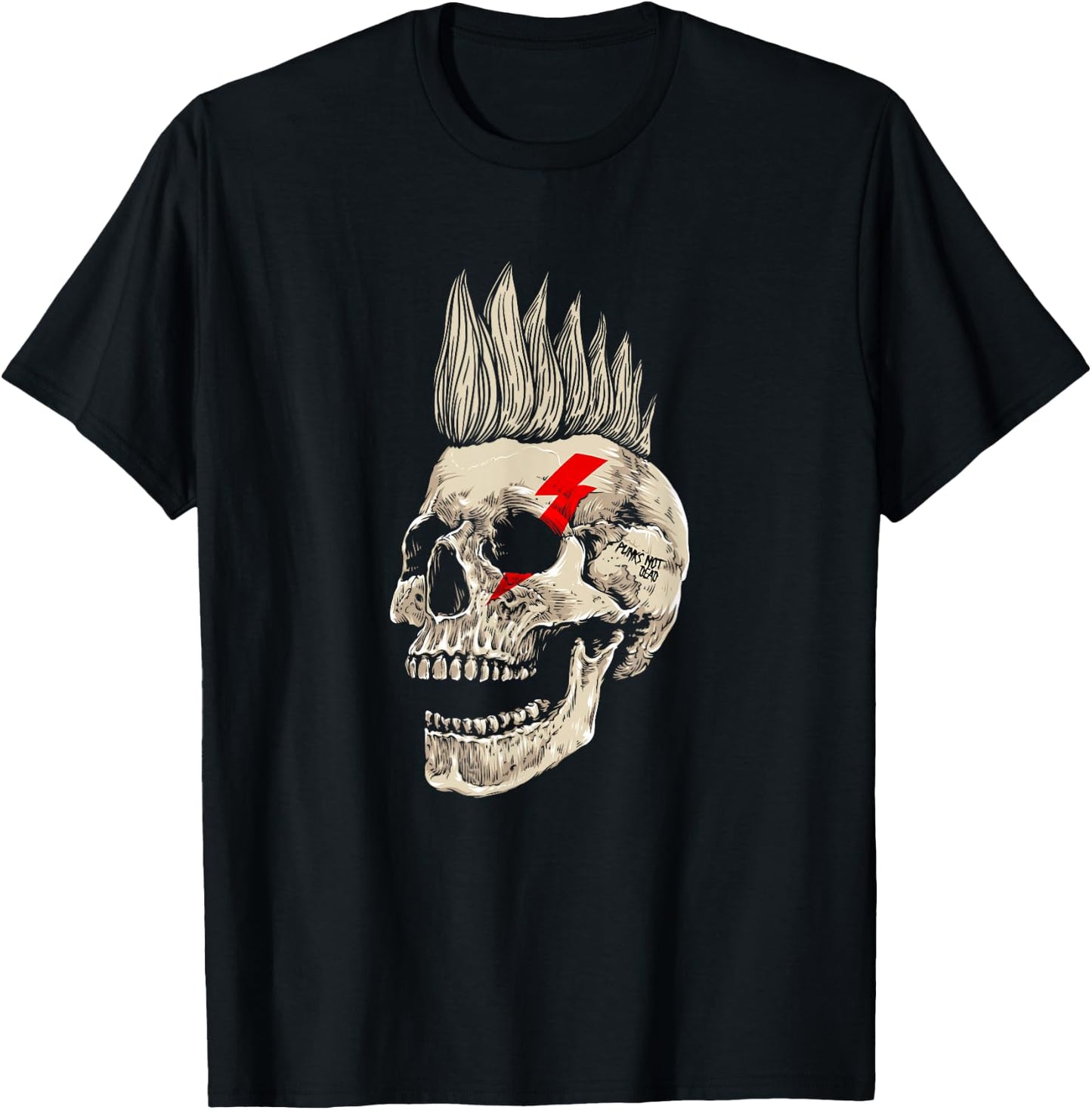 Punk Rock Skull Mohawk Punk's Not Dead T-Shirt - T-Shirt | Black