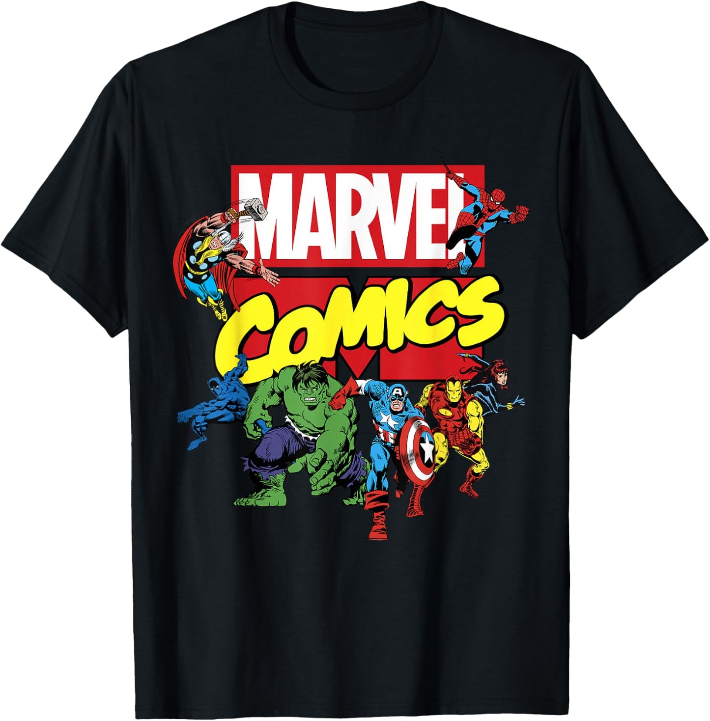 Marvel Exclusive Avengers Retro Comic Group Shot Logo T-Shirt - T-Shirt | Black