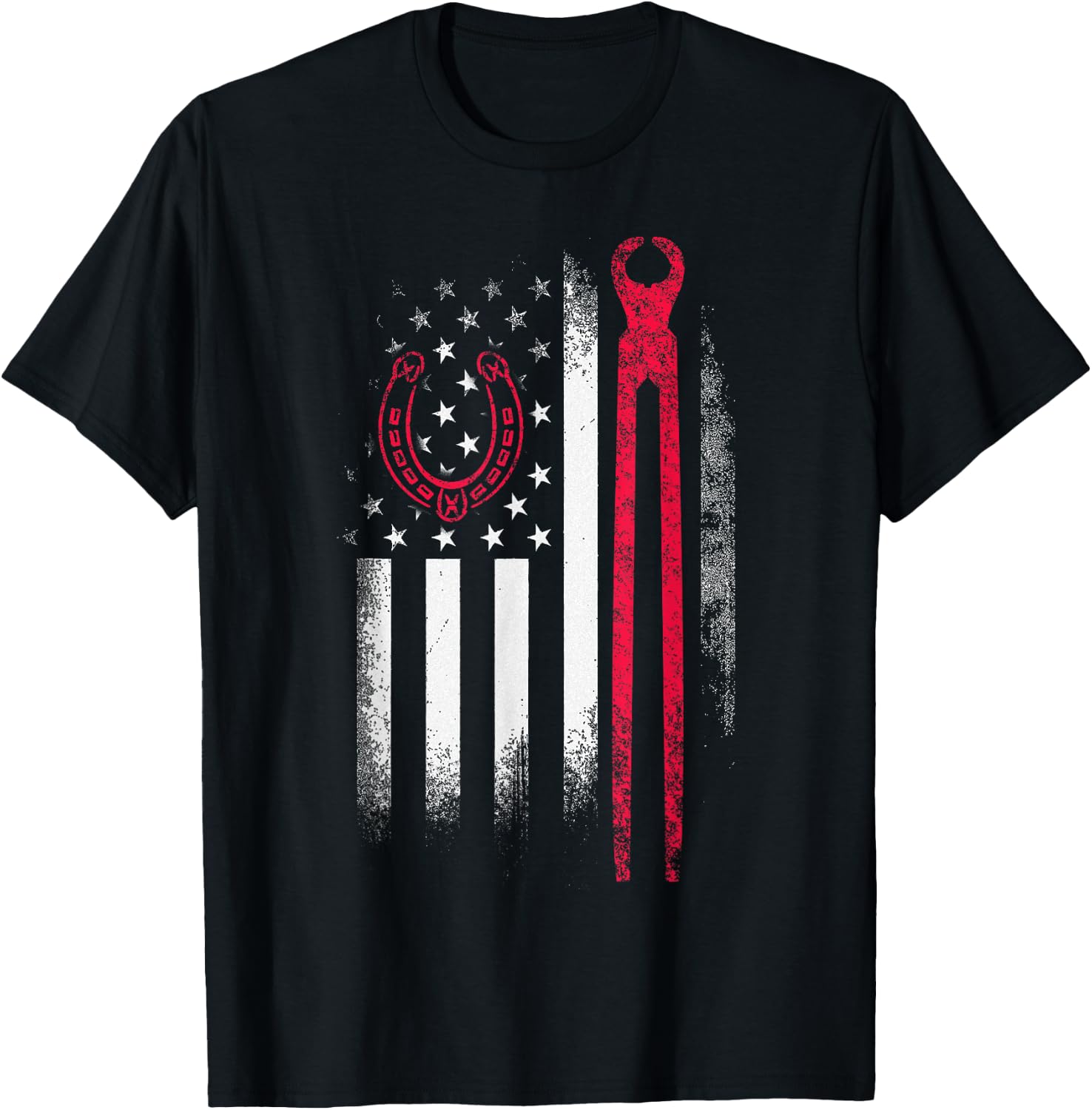 Farrier Tools Flag Horseshoe Hoof Trimming Equine Shoeing T-Shirt - T-Shirt | Black