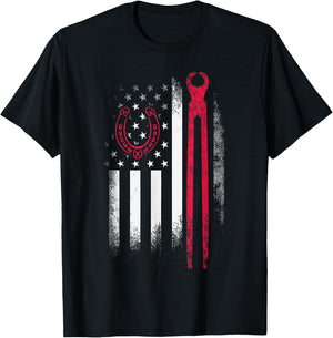 Farrier Tools Flag Horseshoe Hoof Trimming Equine Shoeing T-Shirt - T-Shirt | Black