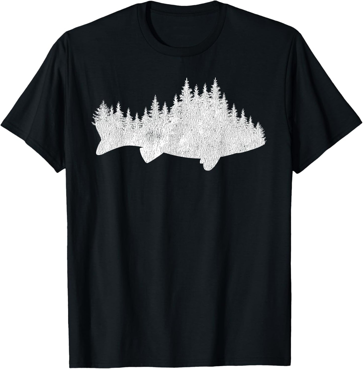 Walleye Fishing Sauger Fisherman Pine Forest Treeline T-Shirt - T-Shirt | Black