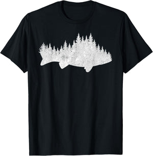 Walleye Fishing Sauger Fisherman Pine Forest Treeline T-Shirt - T-Shirt | Black
