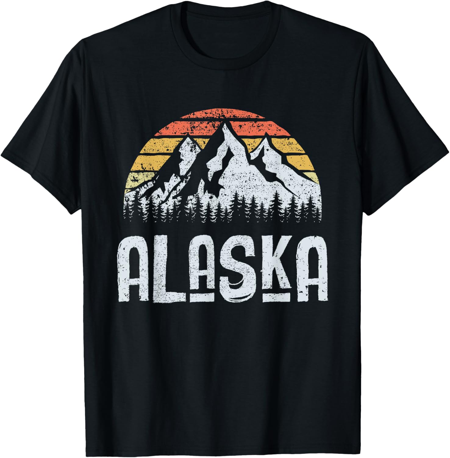 Vintage Retro Alaska Mountain Sunrise T-Shirt - T-Shirt | Black
