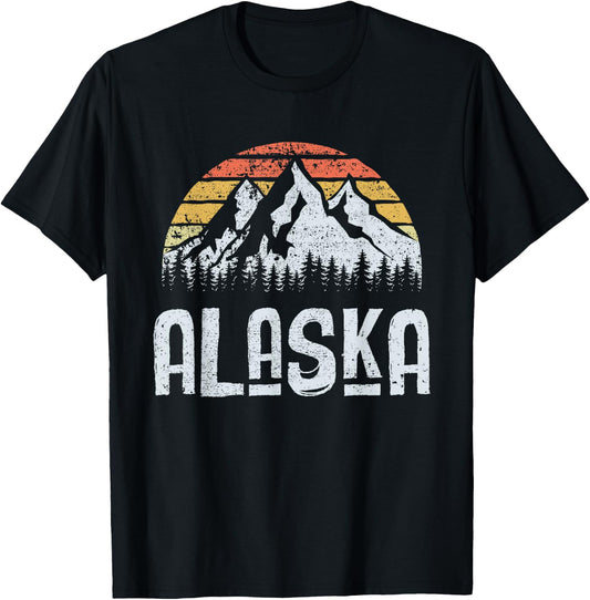 Vintage Retro Alaska Mountain Sunrise T-Shirt - T-Shirt | Black