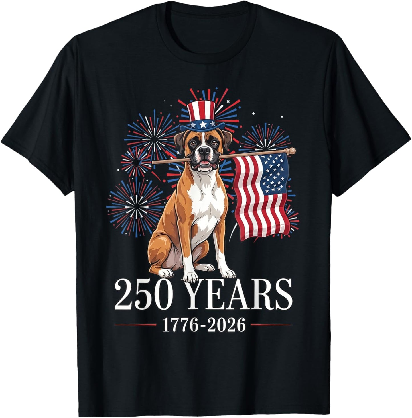 Boxer Dog American Flag 250 Years Patriotic Dogs Lovers T-Shirt - T-Shirt | Black