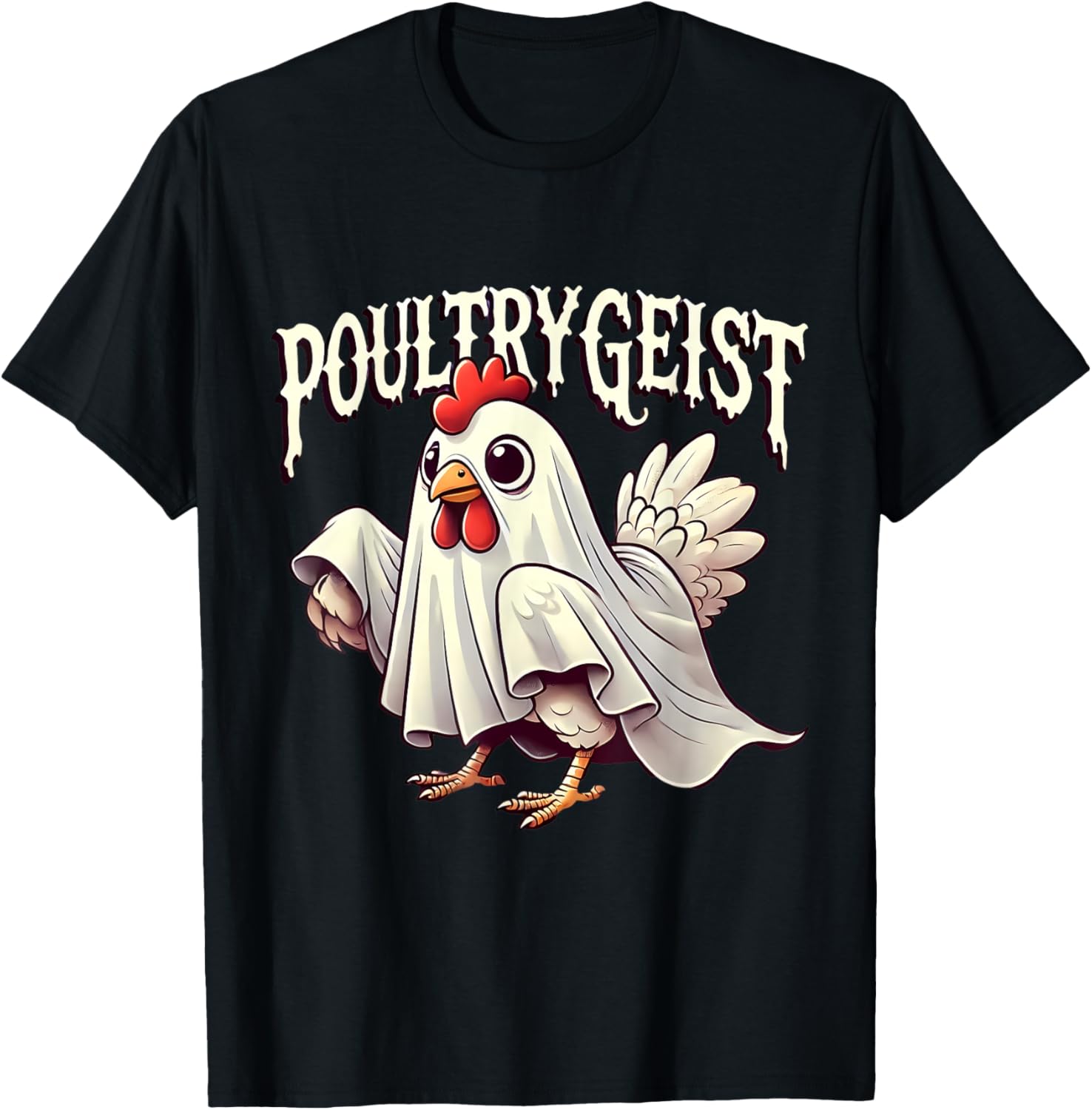Chicken Ghost Poultrygeist Funny Halloween Farmer T-Shirt - T-Shirt | Black
