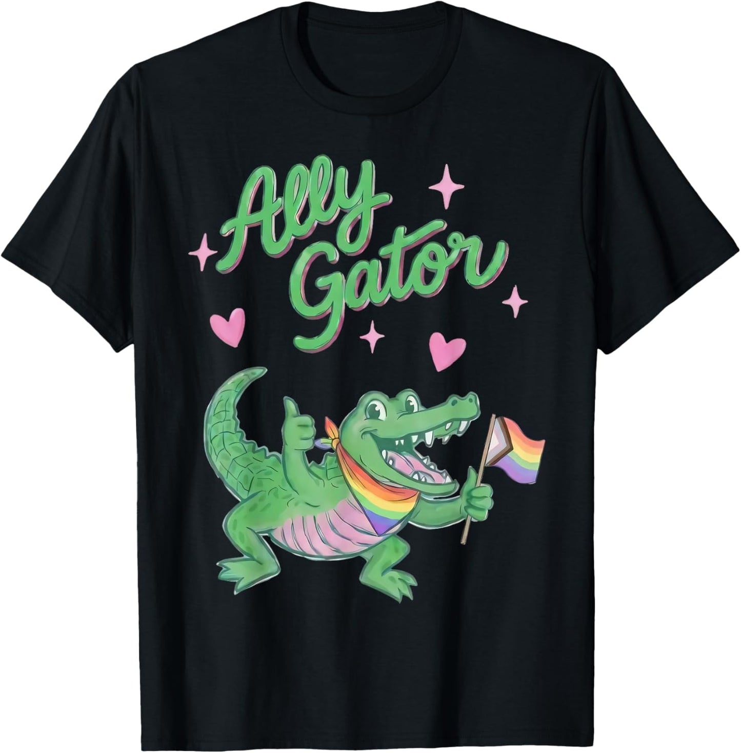 Ally Gator Pride LGBT Rainbow Flag Funny Alligator Men Women T-Shirt - T-Shirt | Black