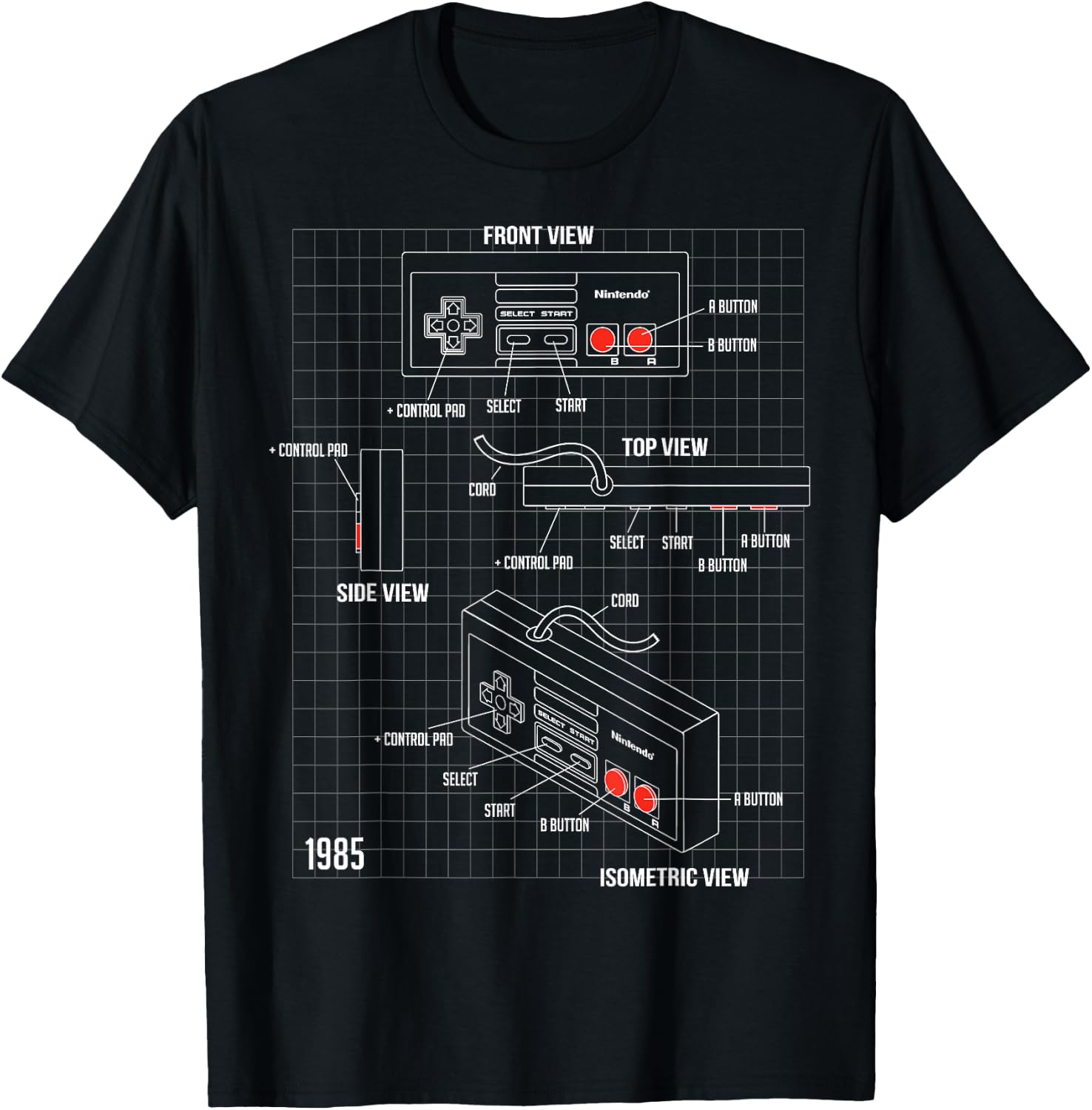 Nintendo NES Controller Parts Schematic Graphic T-Shirt - T-Shirt | Black