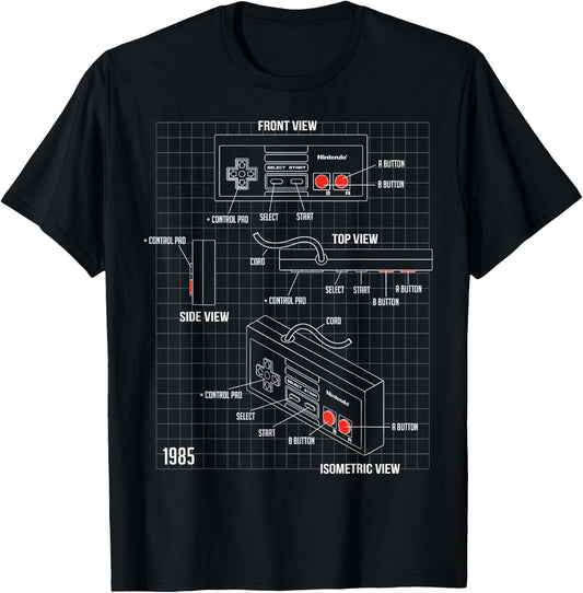 Nintendo NES Controller Parts Schematic Graphic T-Shirt - T-Shirt | Black