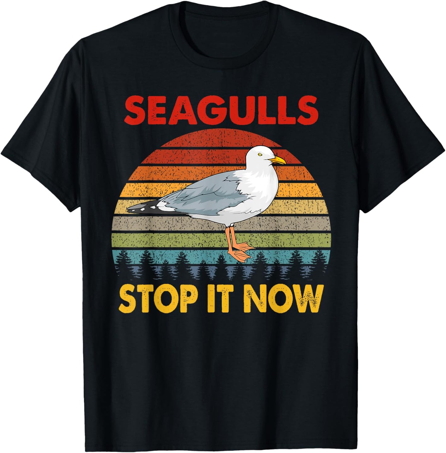 Seagulls Bird Lover Stop It Now Retro Vintage Funny Seagulls T-Shirt - T-Shirt | Black