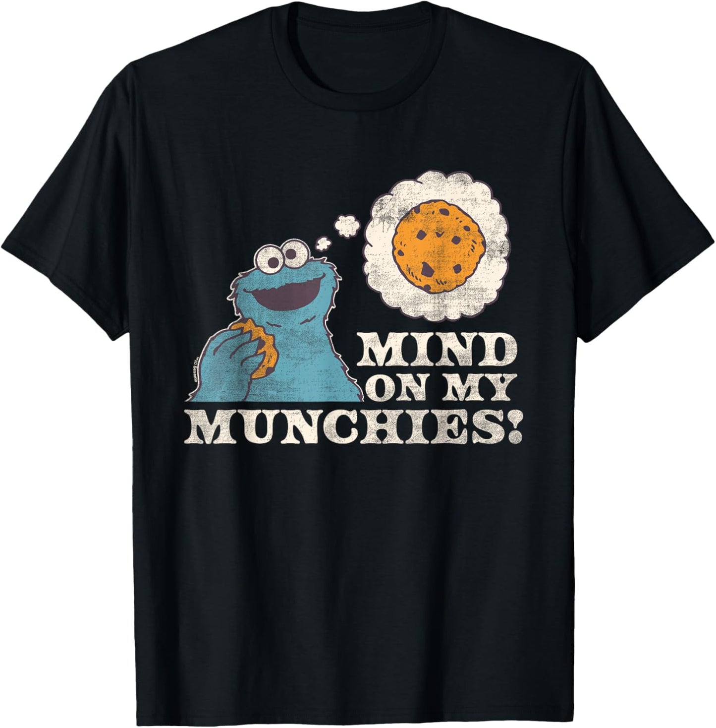 Sesame Street Vintage Heart Cookie Monster, Mind On Munchies T-Shirt - T-Shirt | Black