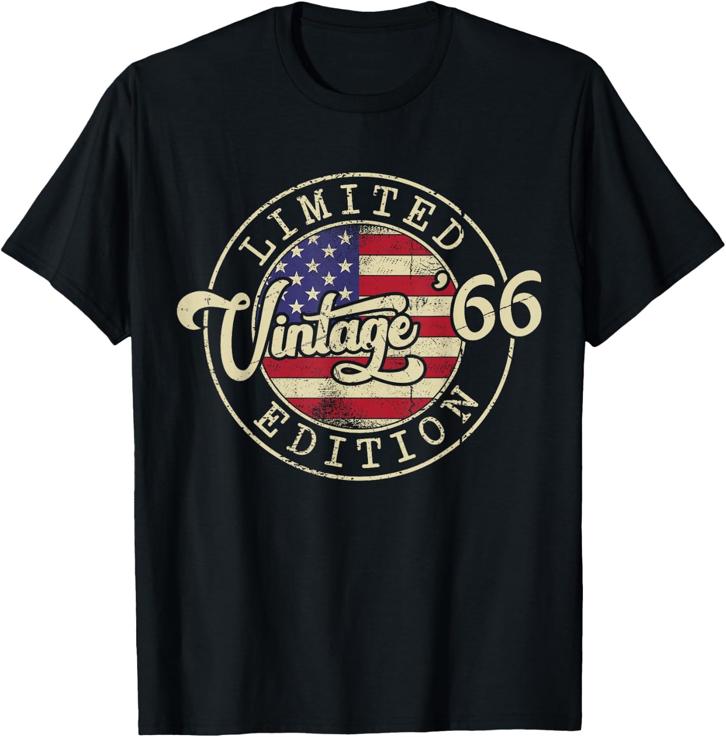 Vintage 1966 US Flag 60 Year Old 60th Birthday Men Women T-Shirt - T-Shirt | Black