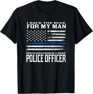 Thin Blue Line Shirt - Proud Girlfriend Of Police Officer T-Shirt - T-Shirt | Black