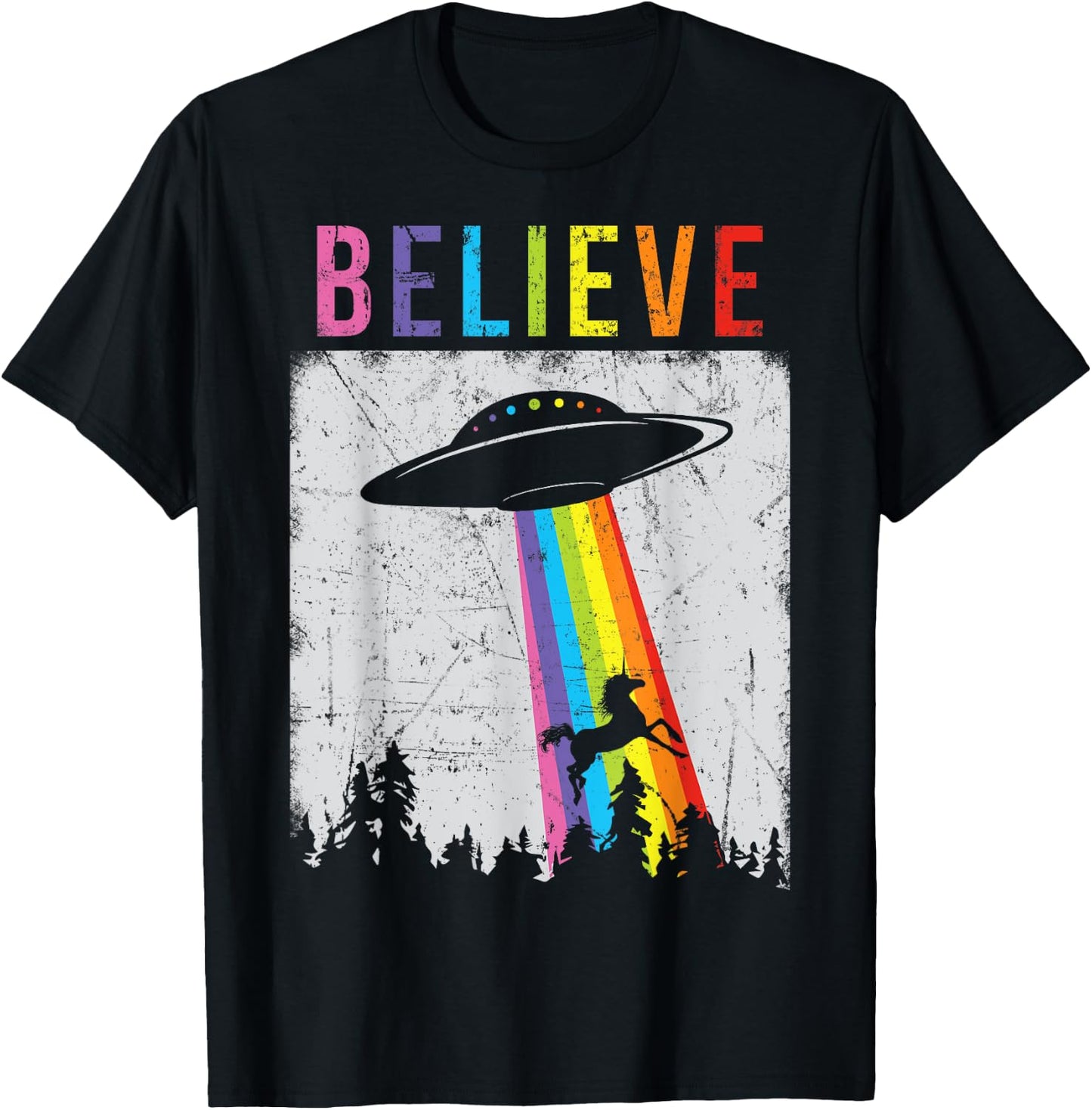 Alien Unicorn UFO Rainbow T-Shirt - T-Shirt | Black