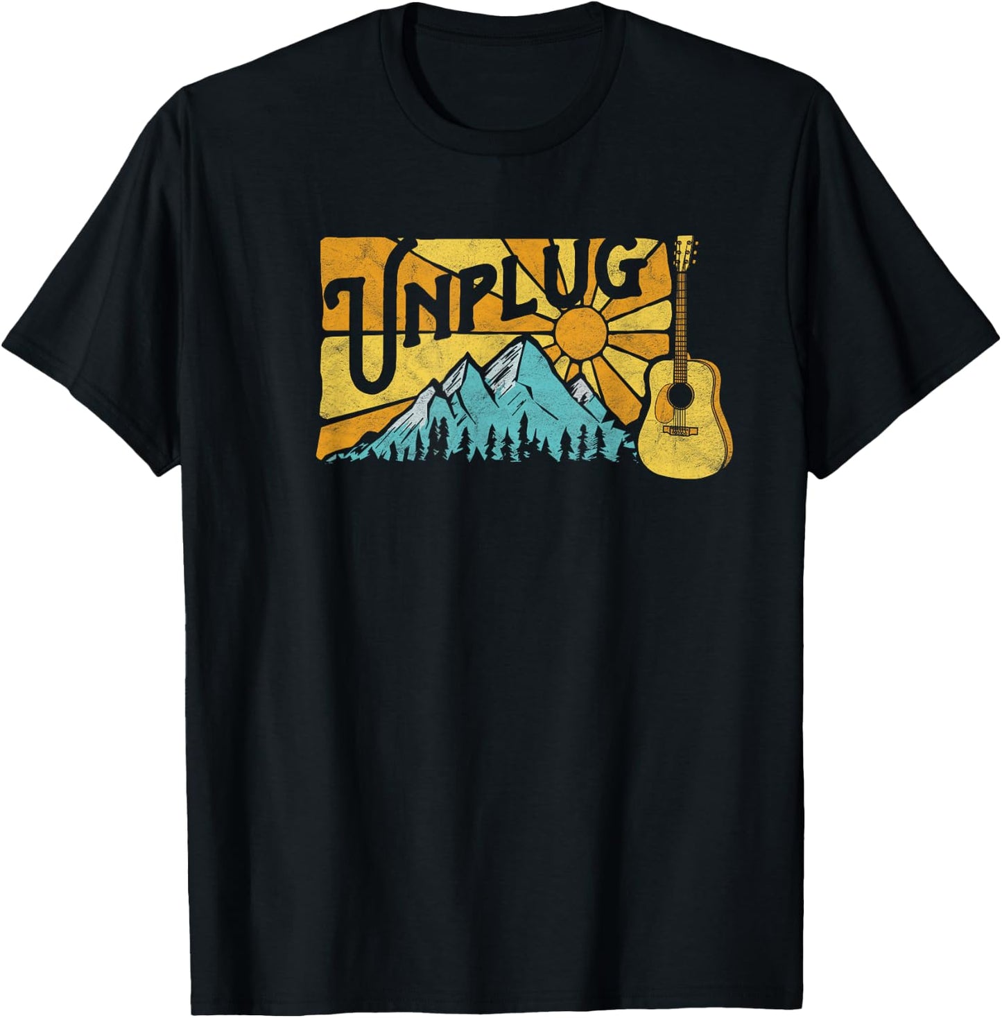 Retro Unplug Bluegrass & Acoustic Music Design T-Shirt - T-Shirt | Black