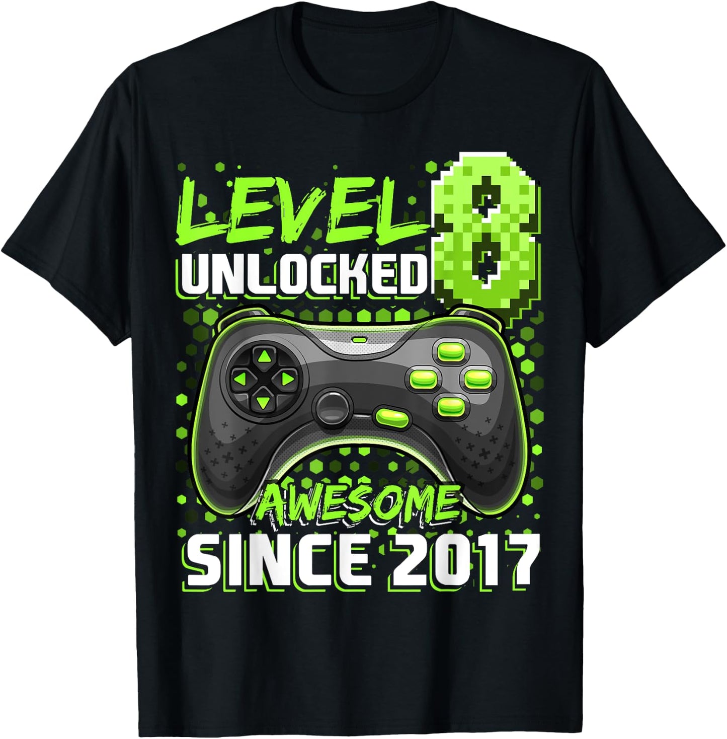 8th Birthday Boy Level 8 Gamer 8 Year Video Game Party T-Shirt - T-Shirt | Black