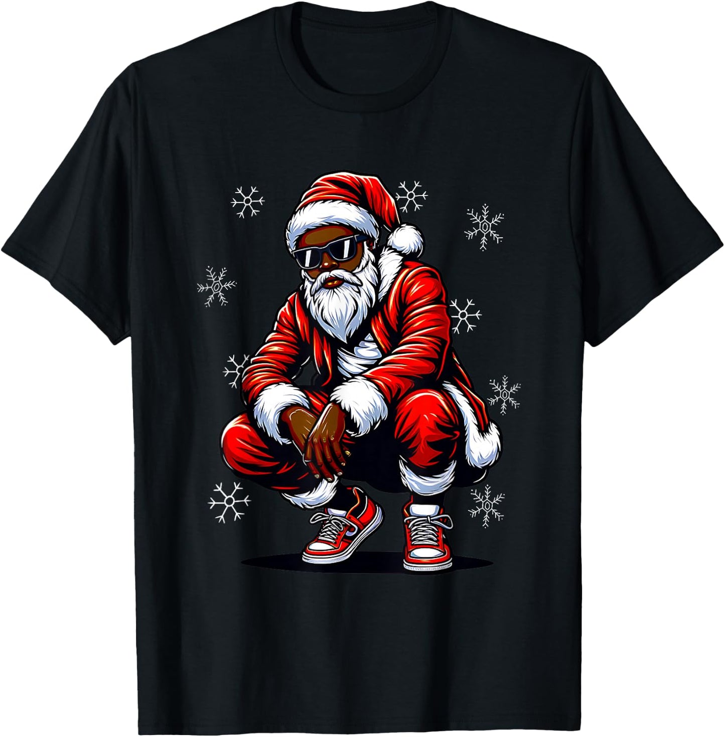 African American Christmas Pajama Xmas Afro Santa Claus PJ T-Shirt - T-Shirt | Black