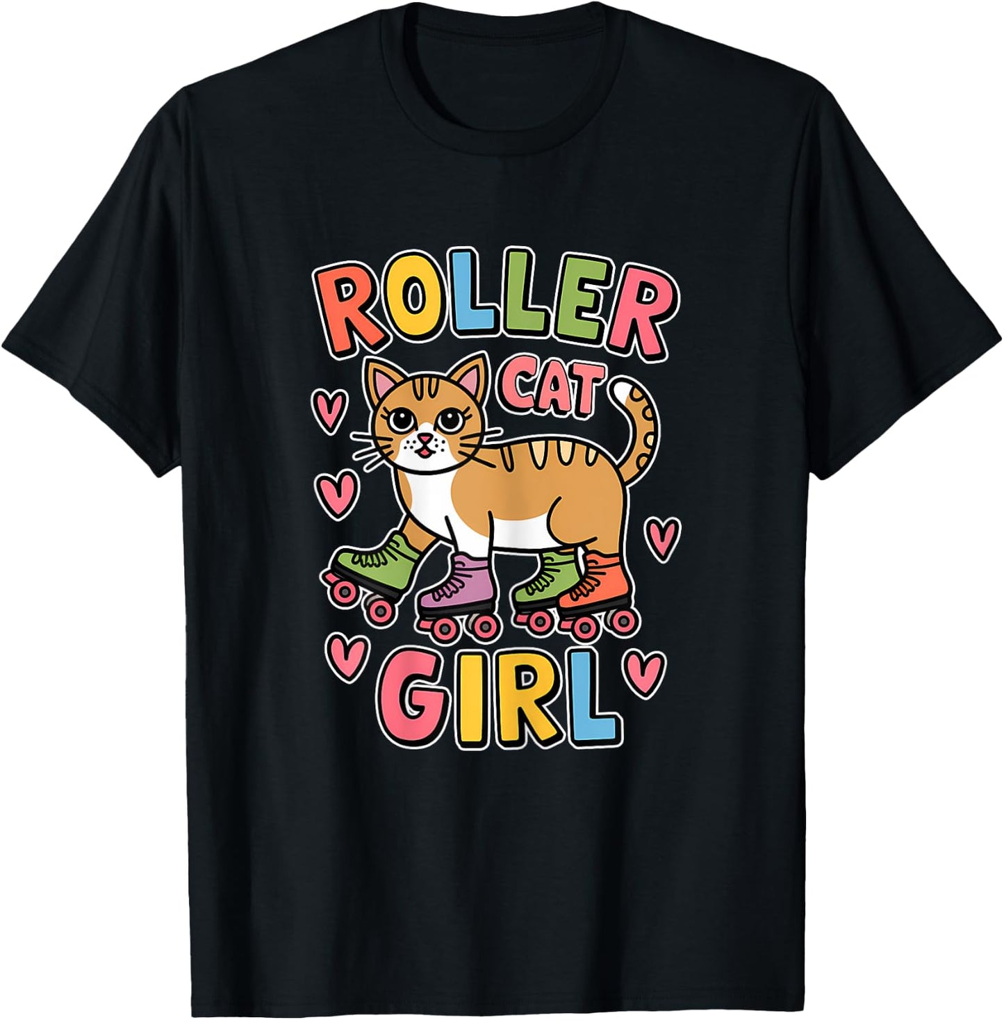 Roller Cat Girl Skating Cat Funny Roller Skating T-Shirt - T-Shirt | Black