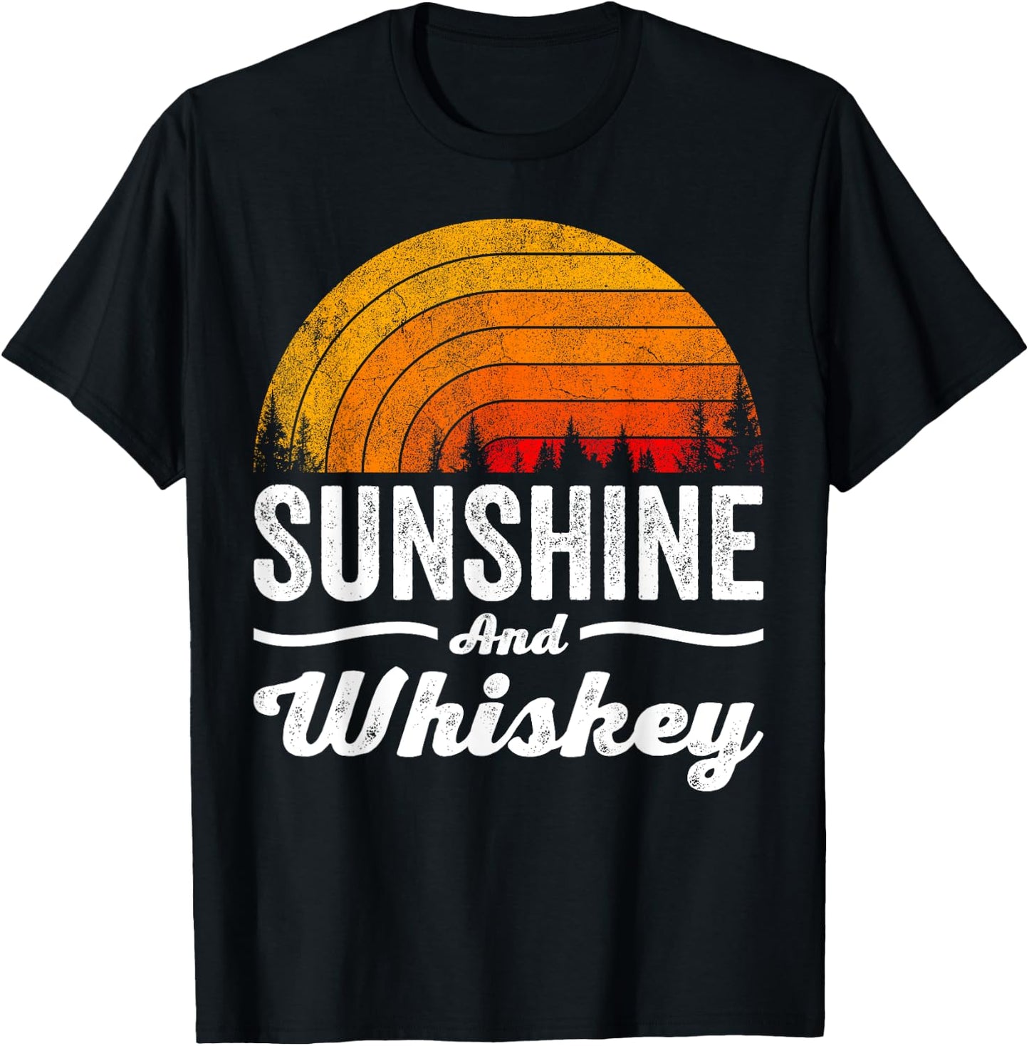 Sunshine and Whiskey Shirt Vintage Retro Funny Beach Summer T-Shirt - T-Shirt | Black