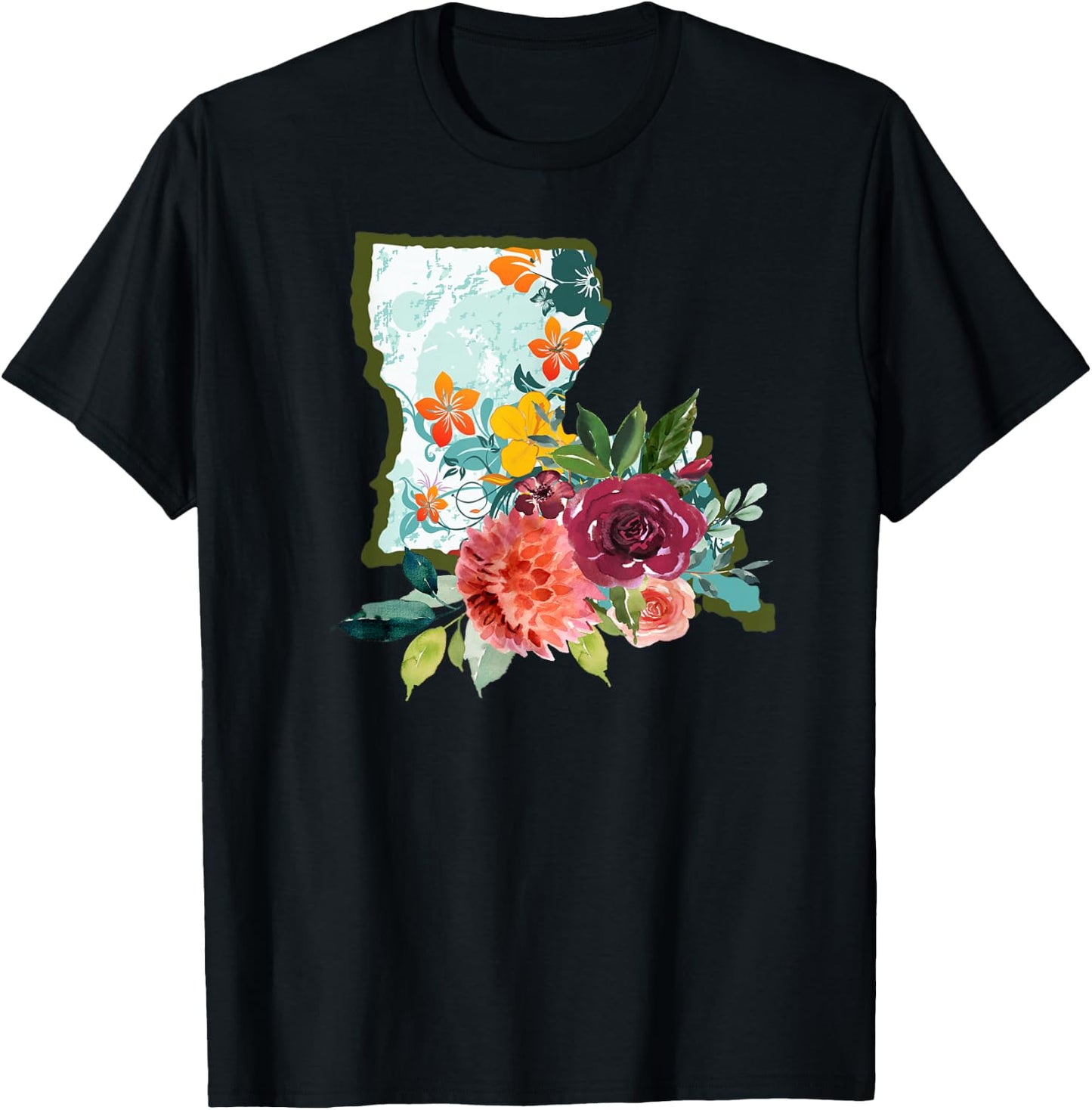 Louisiana Watercolor Flower T-Shirt - T-Shirt | Black