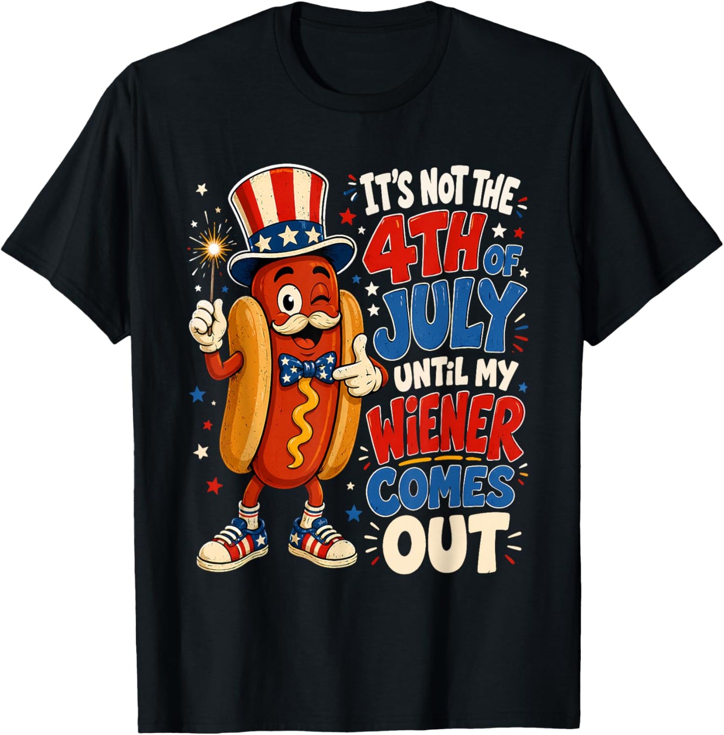 Funny 4th of July Hotdog Patriotic American Flag Men Women T-Shirt - T-Shirt | Black