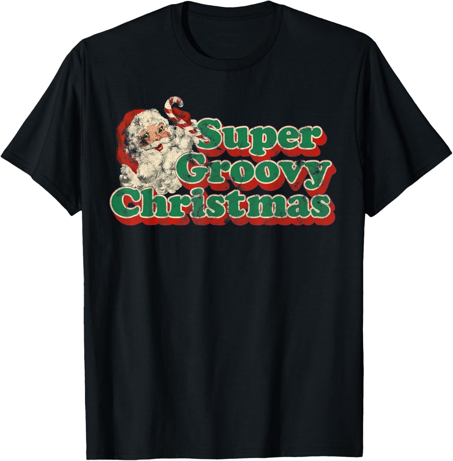 Super Groovy Vintage Christmas Shirt Retro 70s Style T-Shirt - T-Shirt | Black