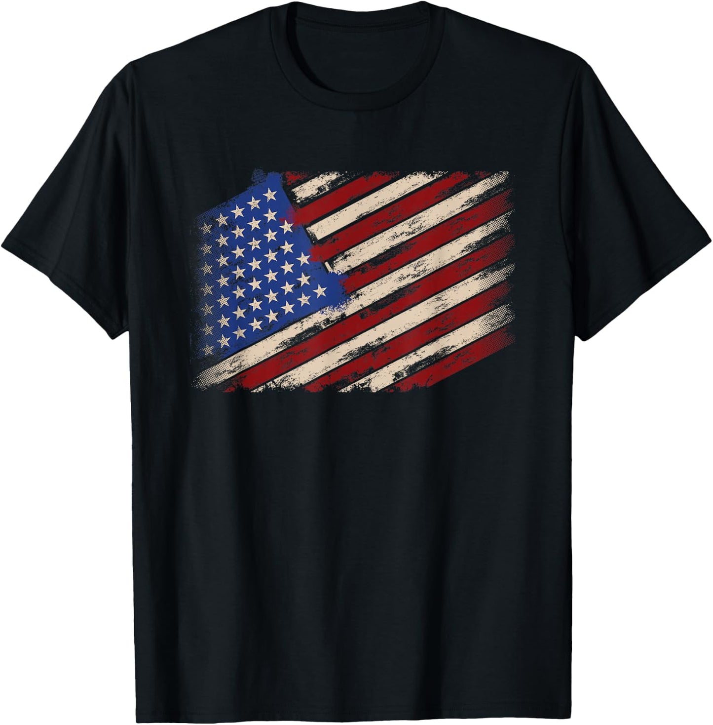 Distressed American Us Flag Vintage Retro Look 4th of July T-Shirt - T-Shirt | Black