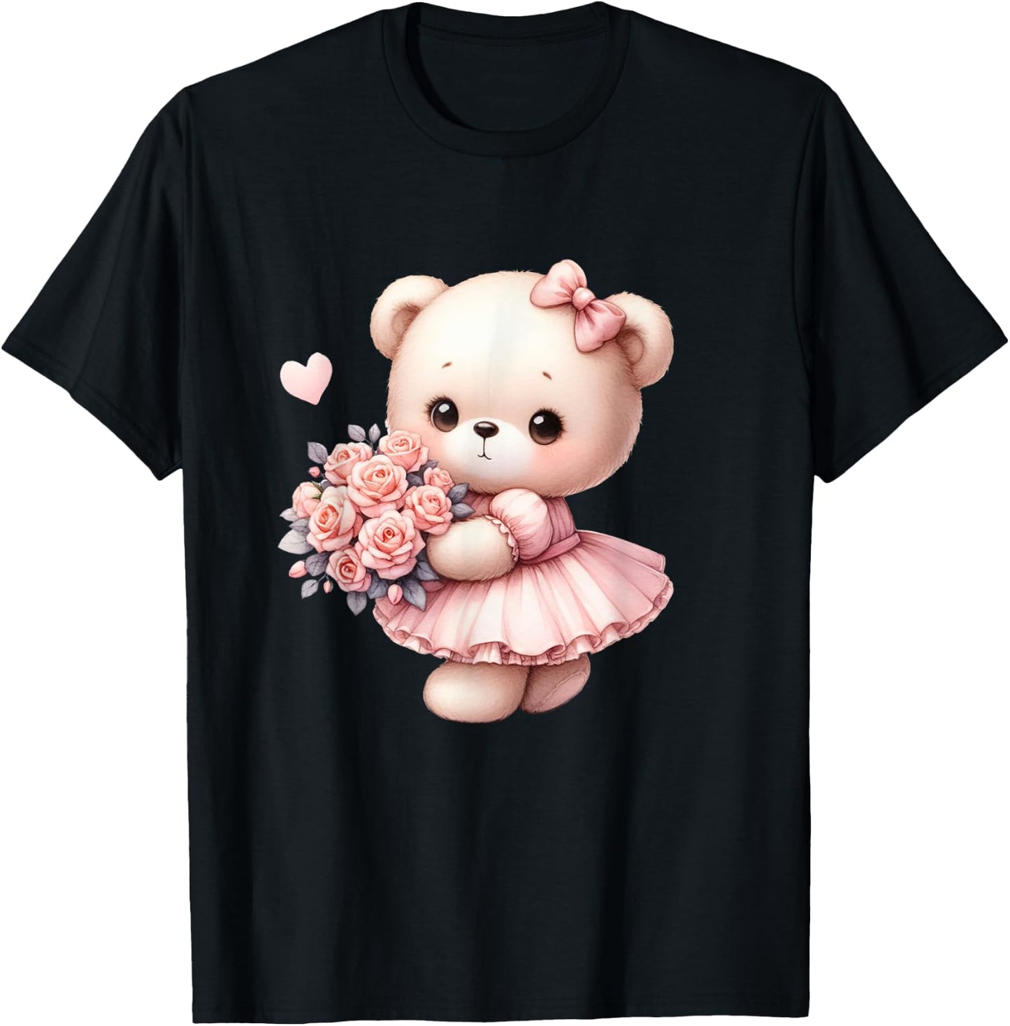 Coquette Teddy Bear Bow Simple Pink Cute Girl T-Shirt - T-Shirt | Black