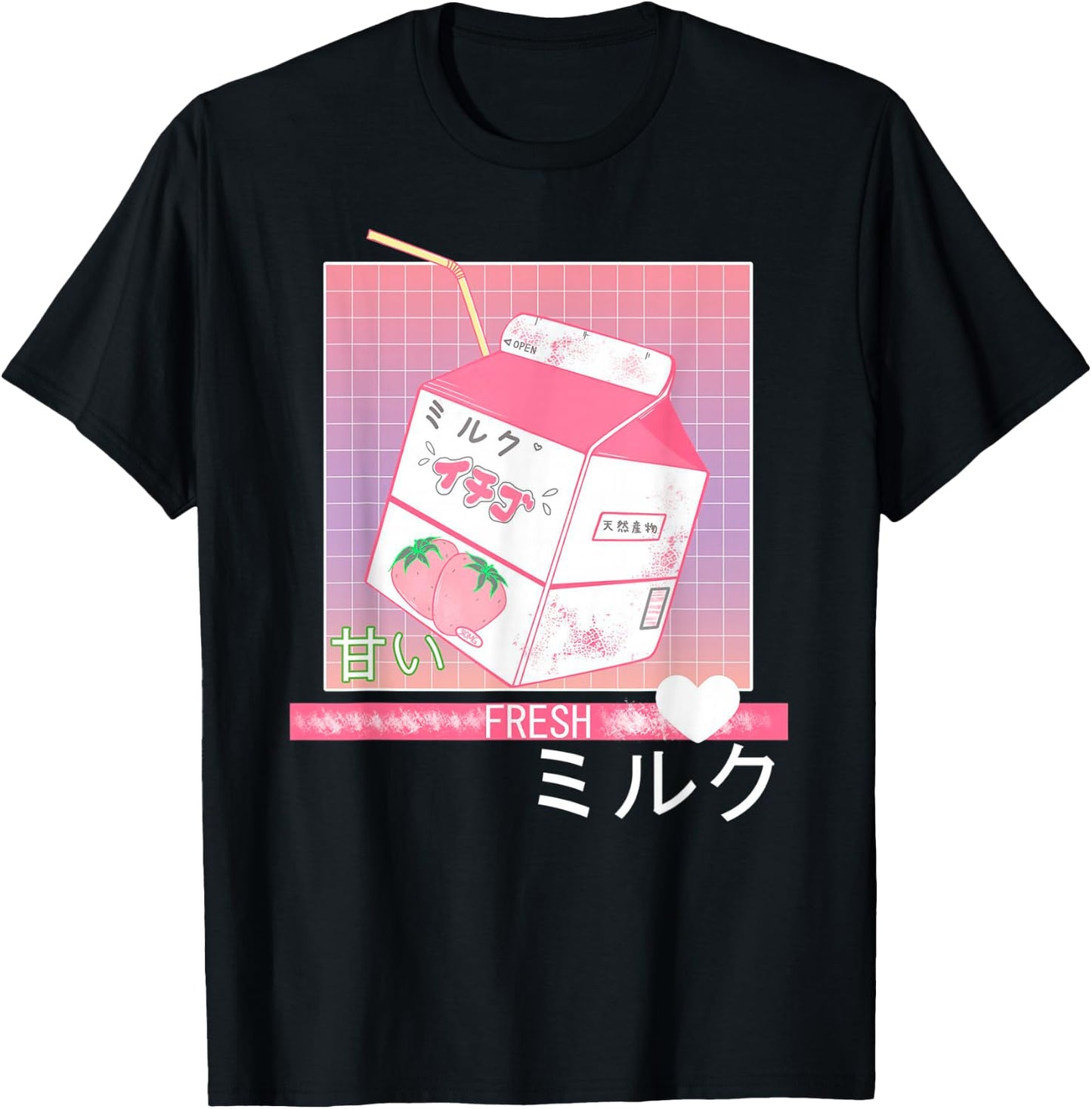 90s Japanese Otaku Stylish Aesthetic Milk T-Shirt - T-Shirt | Black