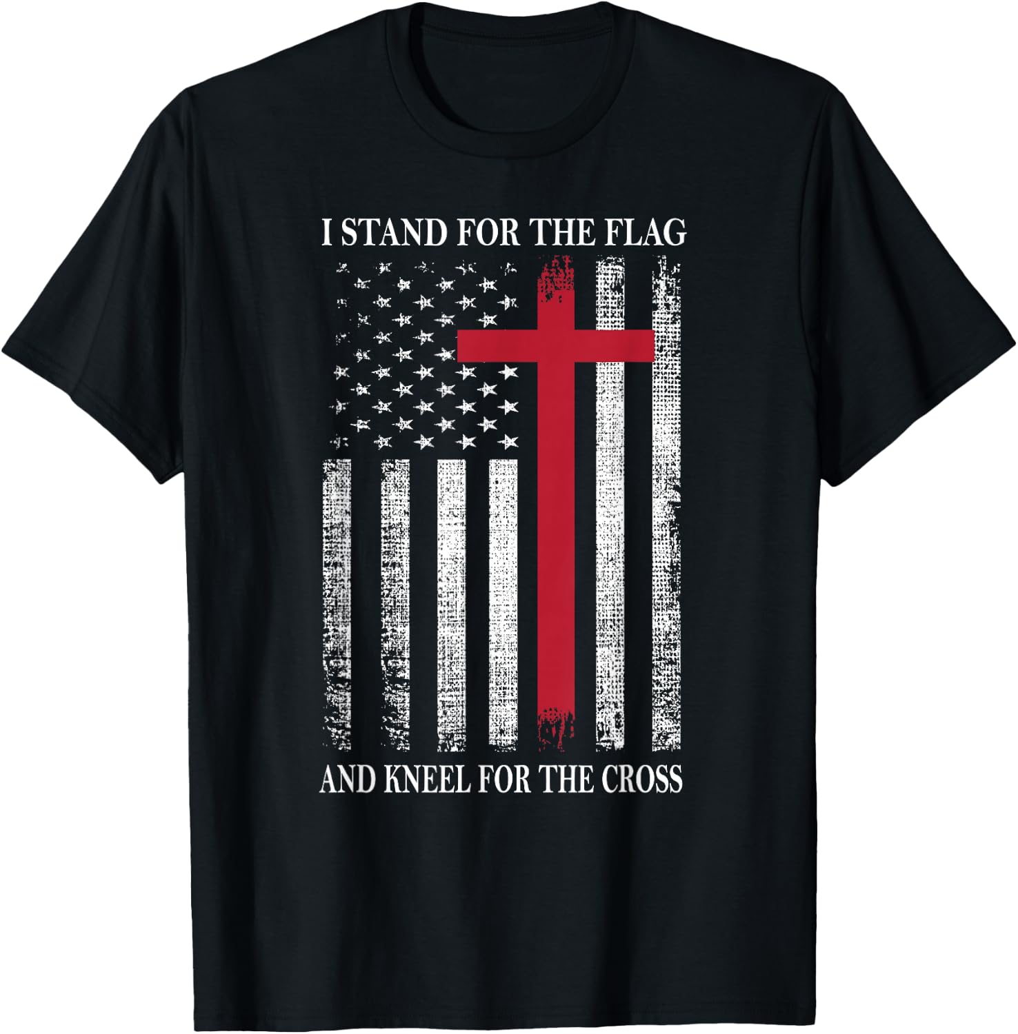 I Stand for The Flag and Kneel for The Cross USA Flag T-Shirt - T-Shirt | Black