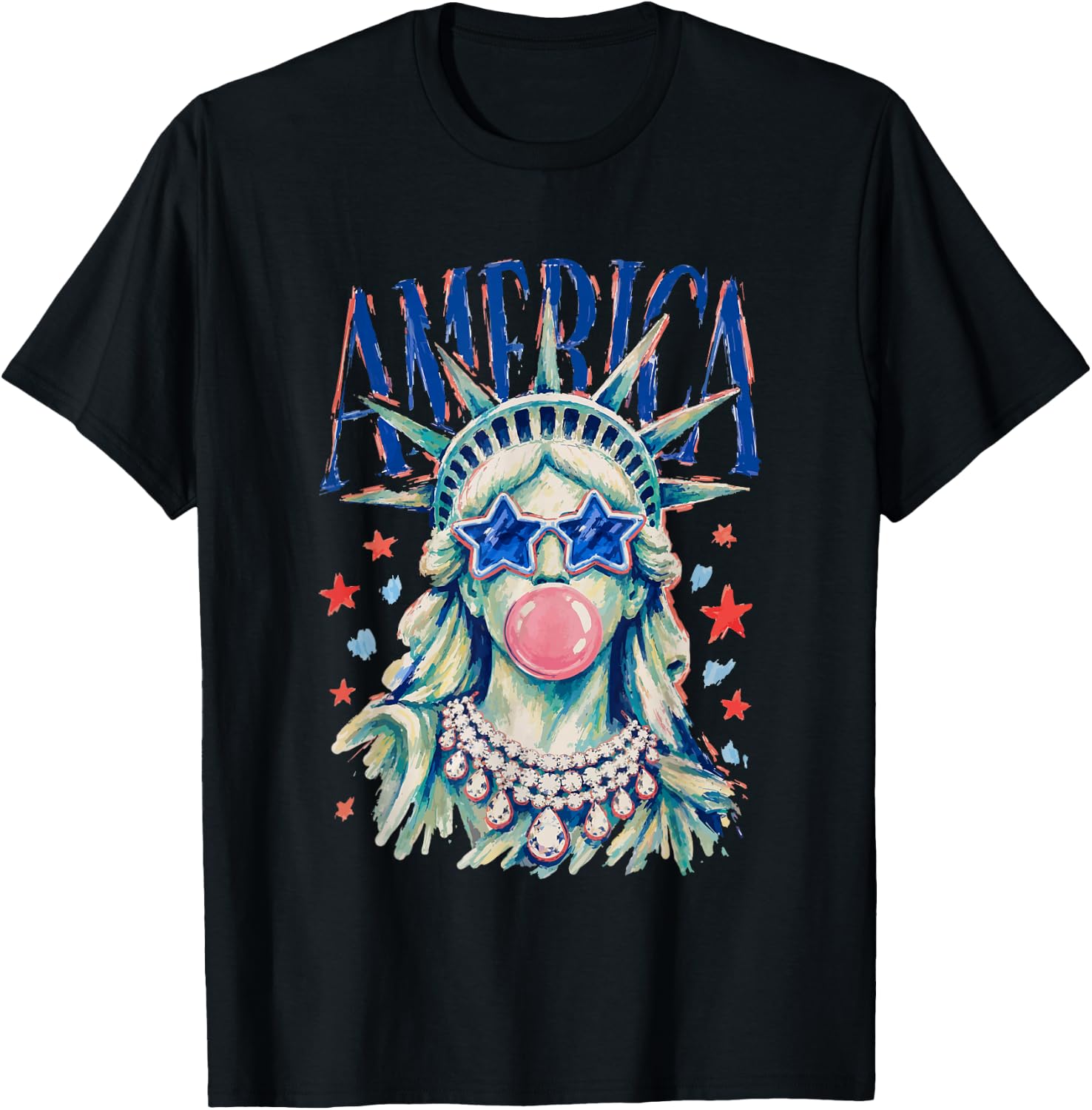Statue of Liberty Blowing Bubble Girly America 4th of July T-Shirt - T-Shirt | Black