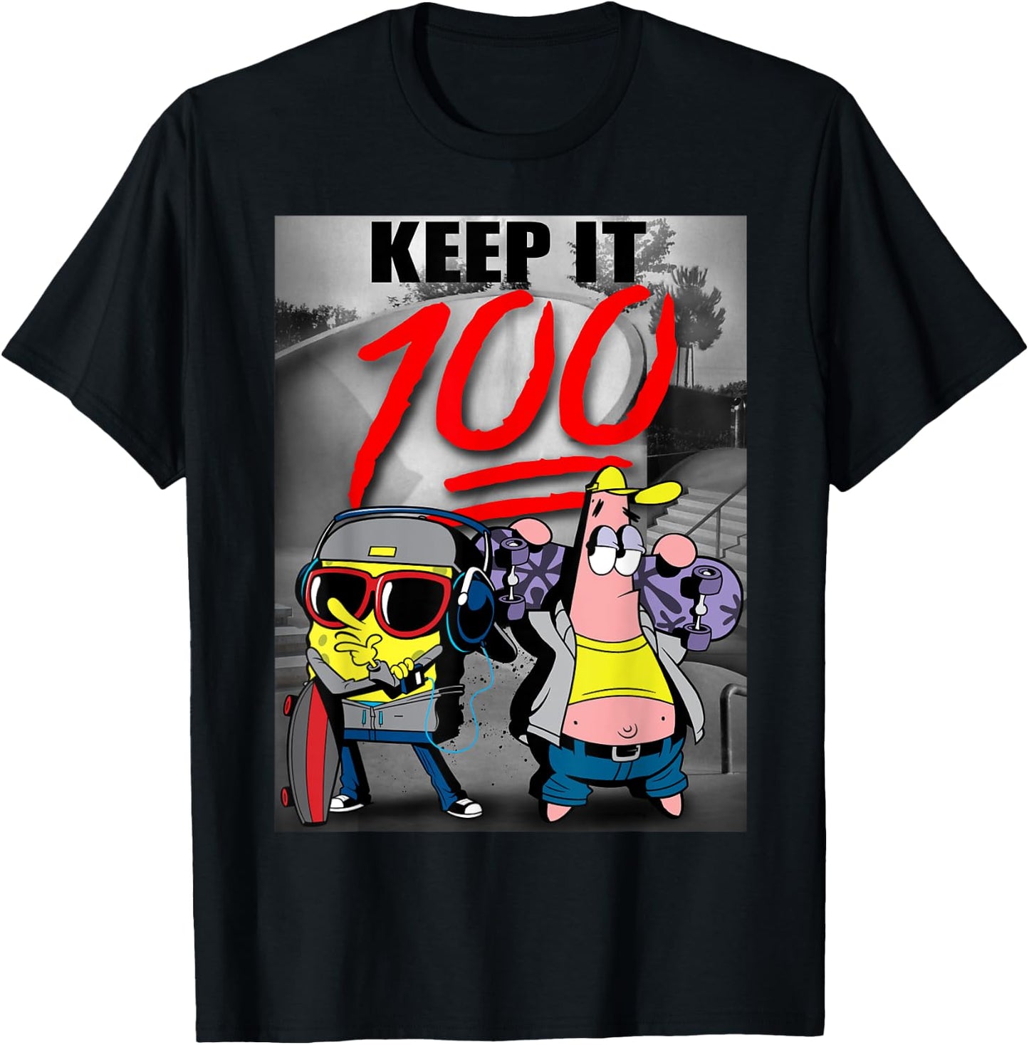 Spongebob SquarePants Keep It 100 T-Shirt - T-Shirt | Black