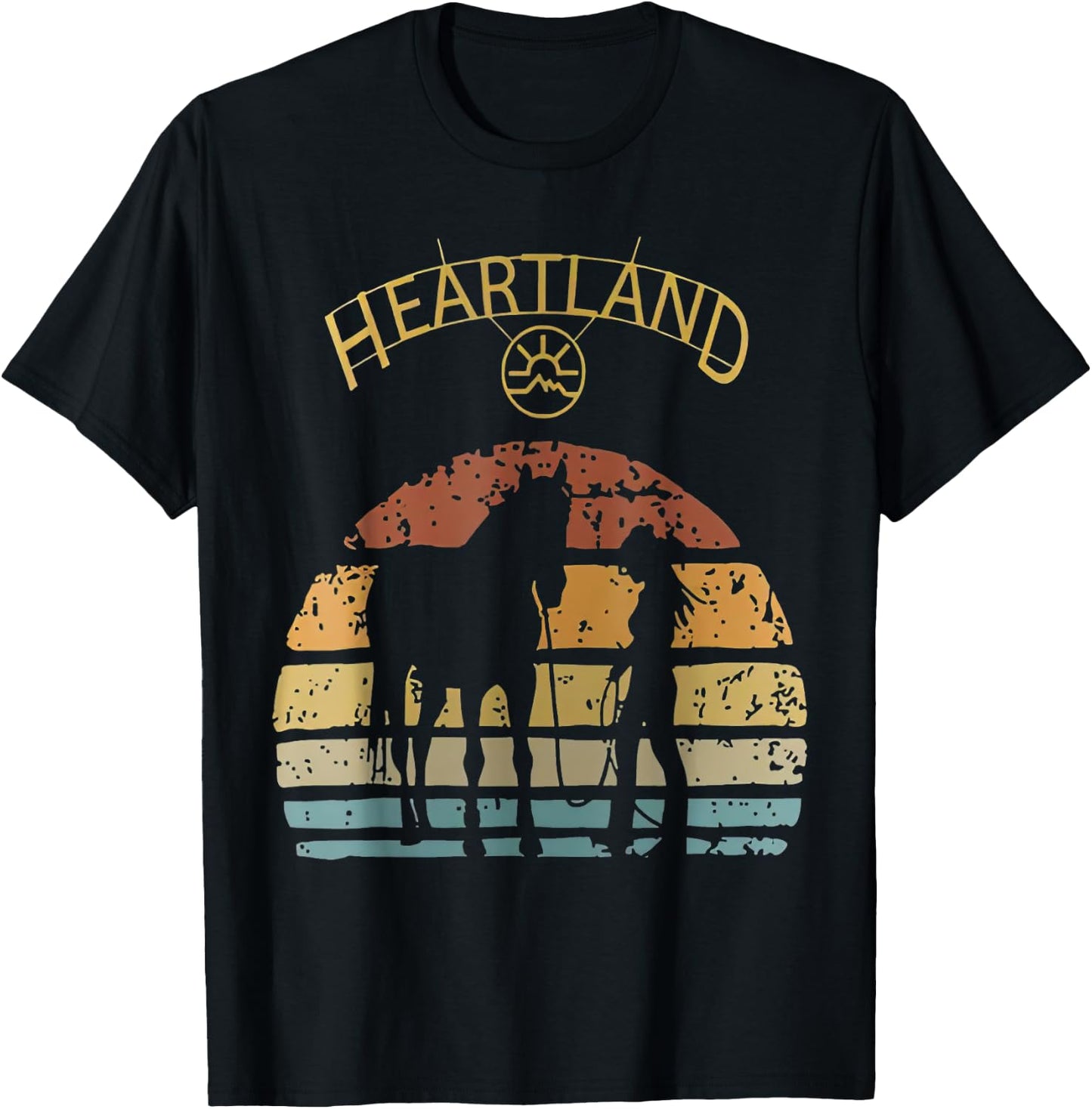 Heartland Retro Vintage Sunset Horse Lover T-Shirt - T-Shirt | Black