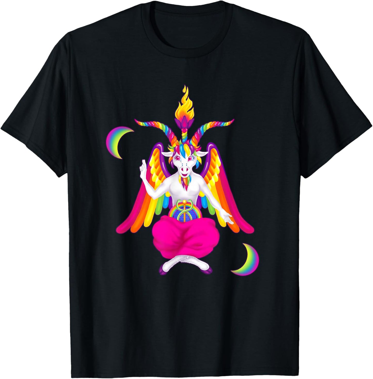 Rainbow 90s Baphomet Ironic Satanic Demon T-Shirt - T-Shirt | Black
