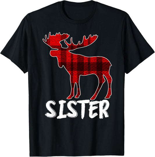 Sister Moose Plaid Christmas Pajama Family Matching T-Shirt - T-Shirt | Black