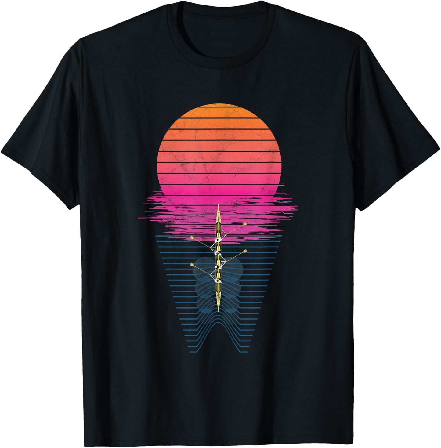 Vaporwave Athlete Rowing Crew Sunset Rower T-Shirt - T-Shirt | Black
