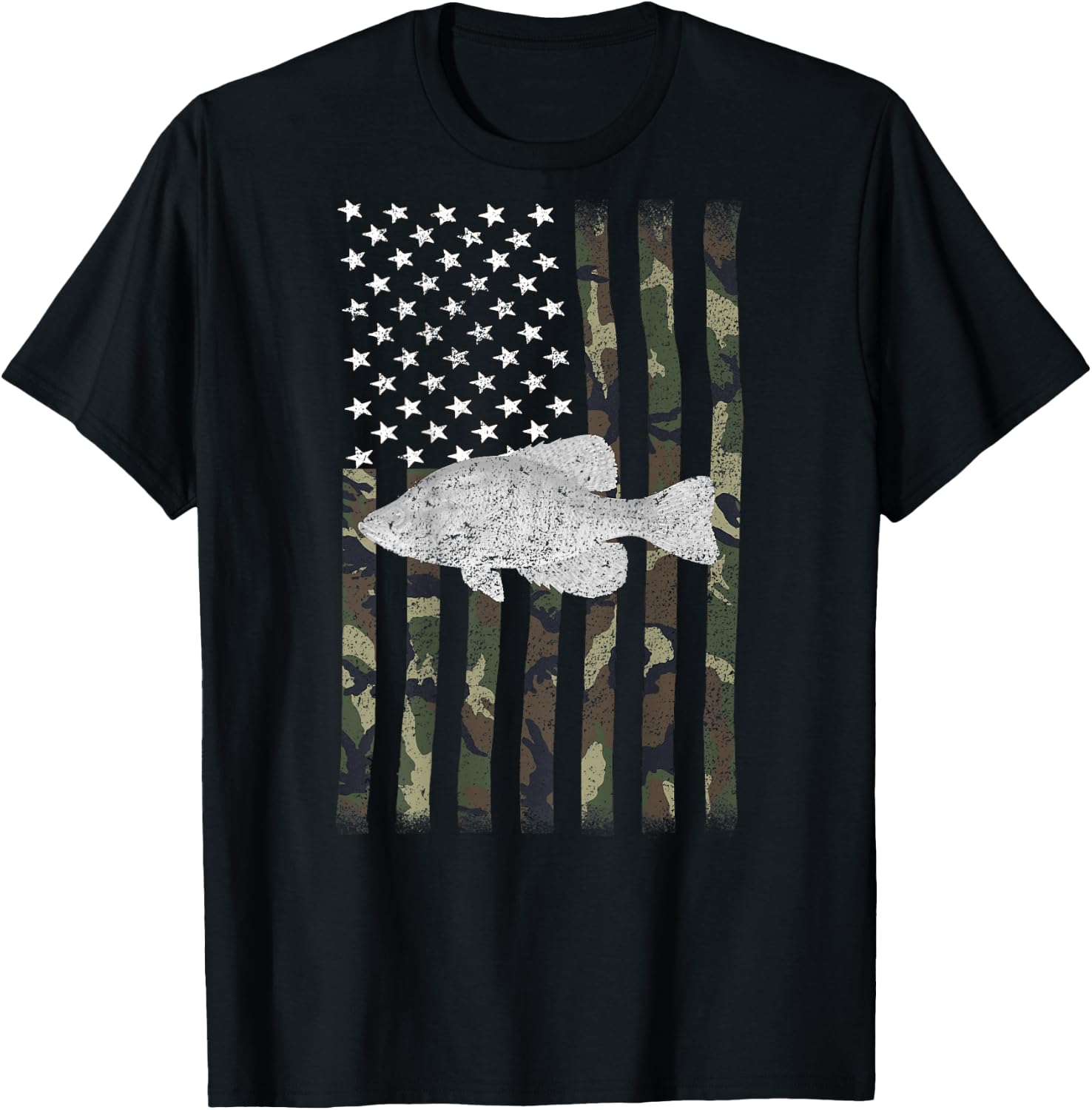 Crappie Fishing Camo Flag (on Back) T-Shirt - T-Shirt | Black