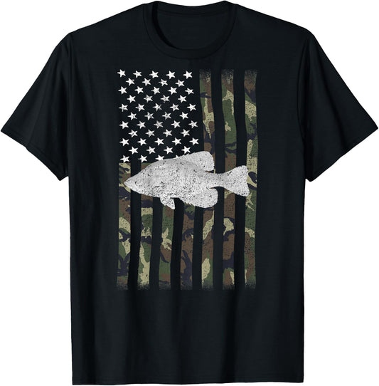Crappie Fishing Camo Flag (on Back) T-Shirt - T-Shirt | Black