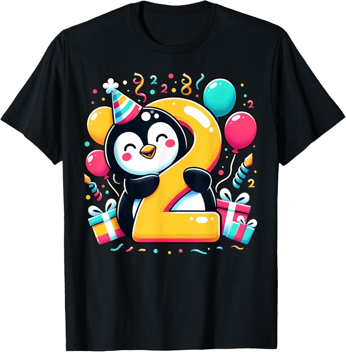 Penguin 2nd birthday boy girl 2 years old second two Penguin T-Shirt - T-Shirt | Black