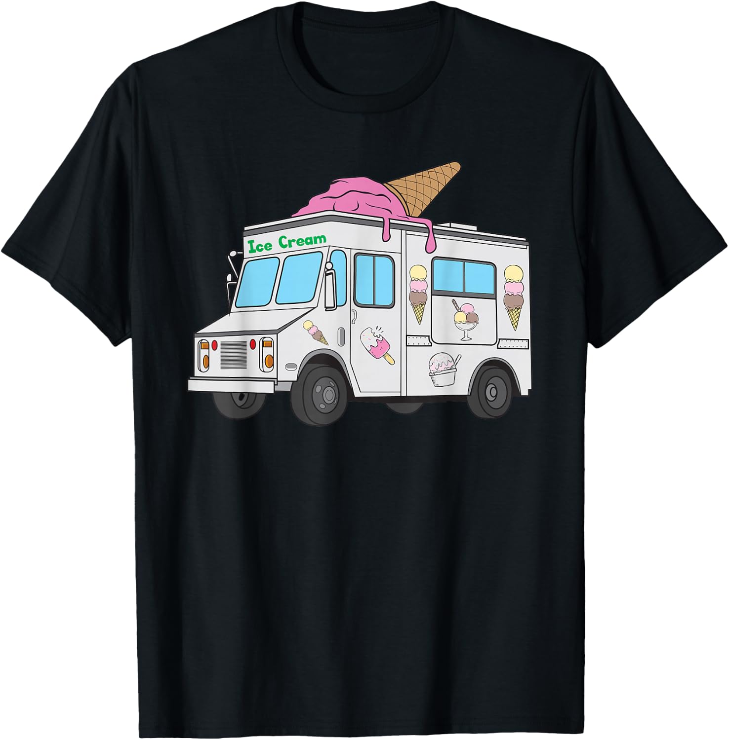 Funny Nostalgic Ice Cream Truck Summer Adventure Lover T-Shirt - T-Shirt | Black