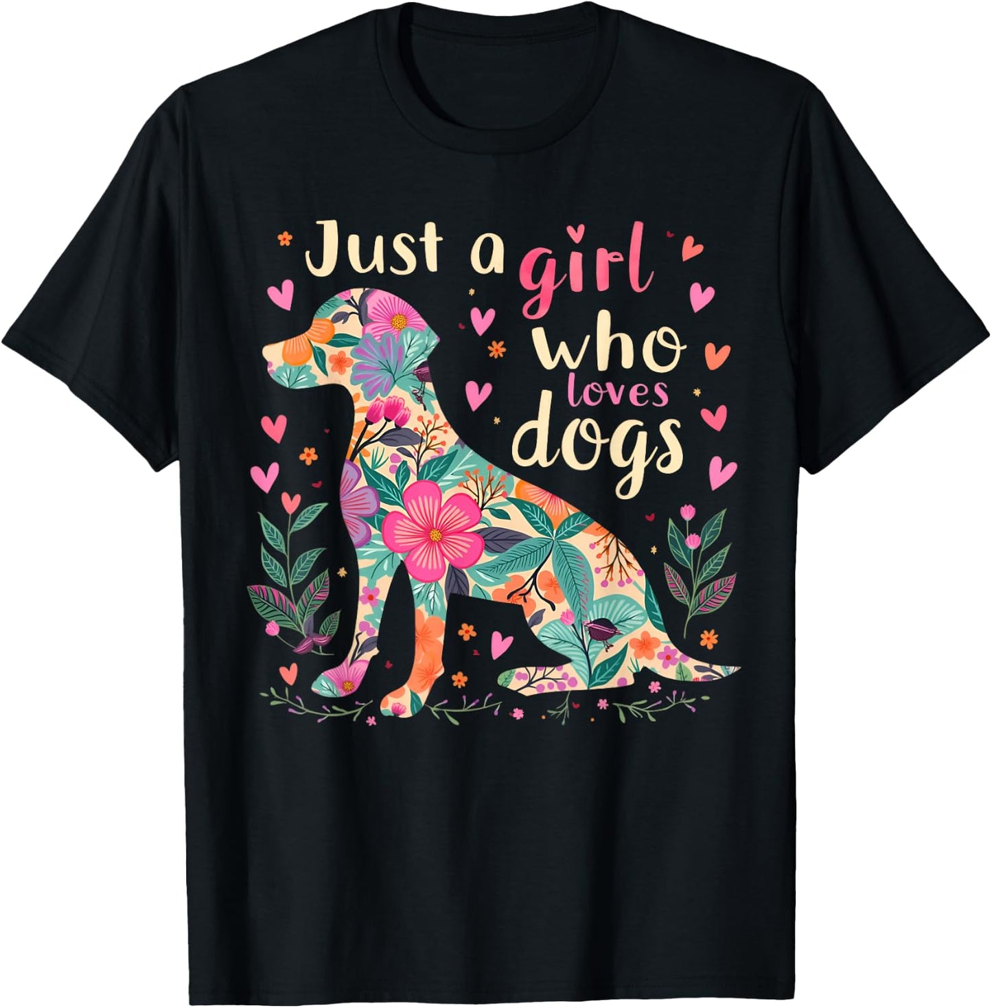 Just a Girl Who Loves Dogs Floral Animal Lover T-Shirt - T-Shirt | Black